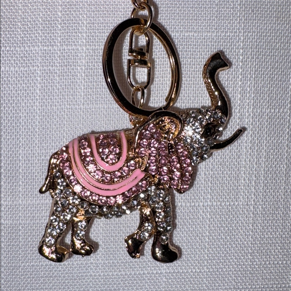 Pink Gold Elephant Rhinestone Keychain - Picture 4 of 4